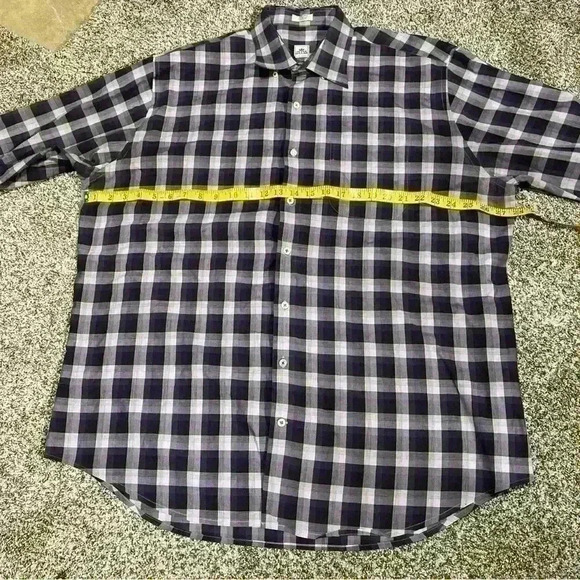 Peter Millar Button Up Long Sleeve Shirt Men XL 100% Cotton Purple Gray Plaid - Picture 4 of 9